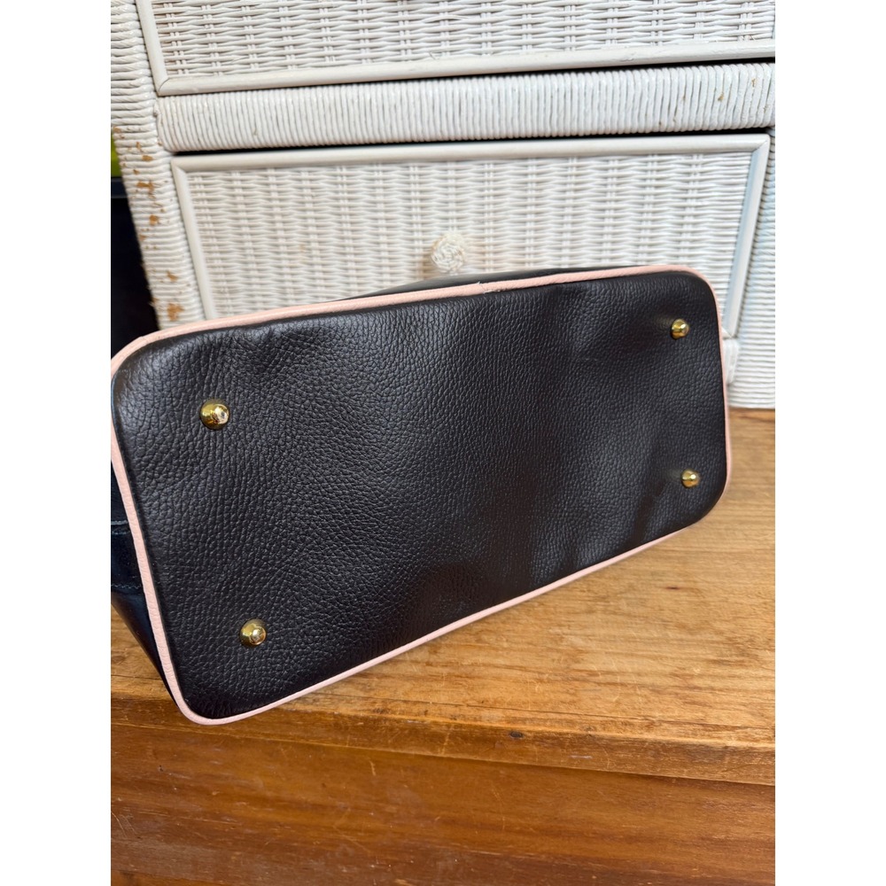 Vera Pelle Italy Pink Black Pebbled Leather Dome Satchel Handbag Gold Hardware - Picture 5 of 10